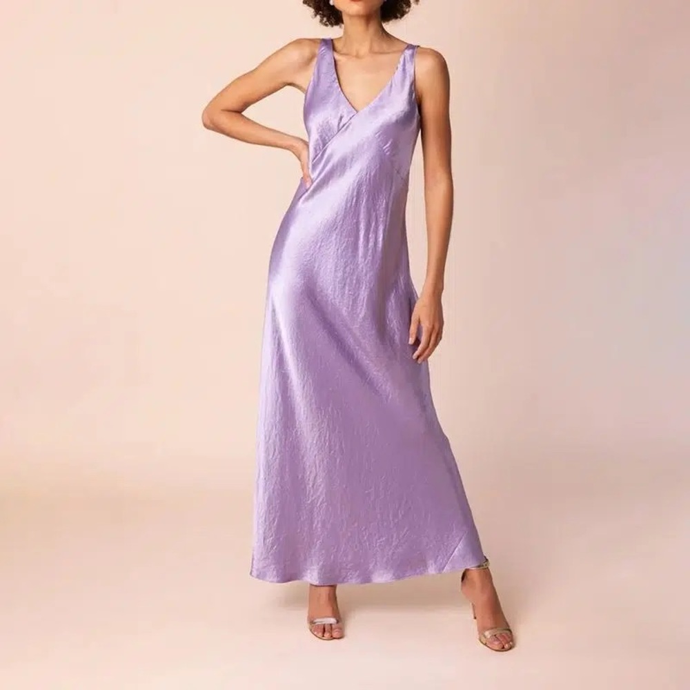 Vince Wisteria Satin Bias Cut V-Neck Maxi Slip Dress, size M